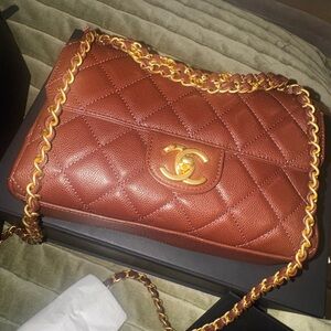 CHANEL Chocolate Quilted Shoulder Bag with Gold Accents